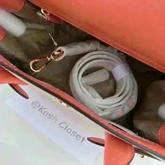 Michael Kors Carmen Medium Satchel Purse Color Block Belted Saffiano Leather - Picture 8 of 10